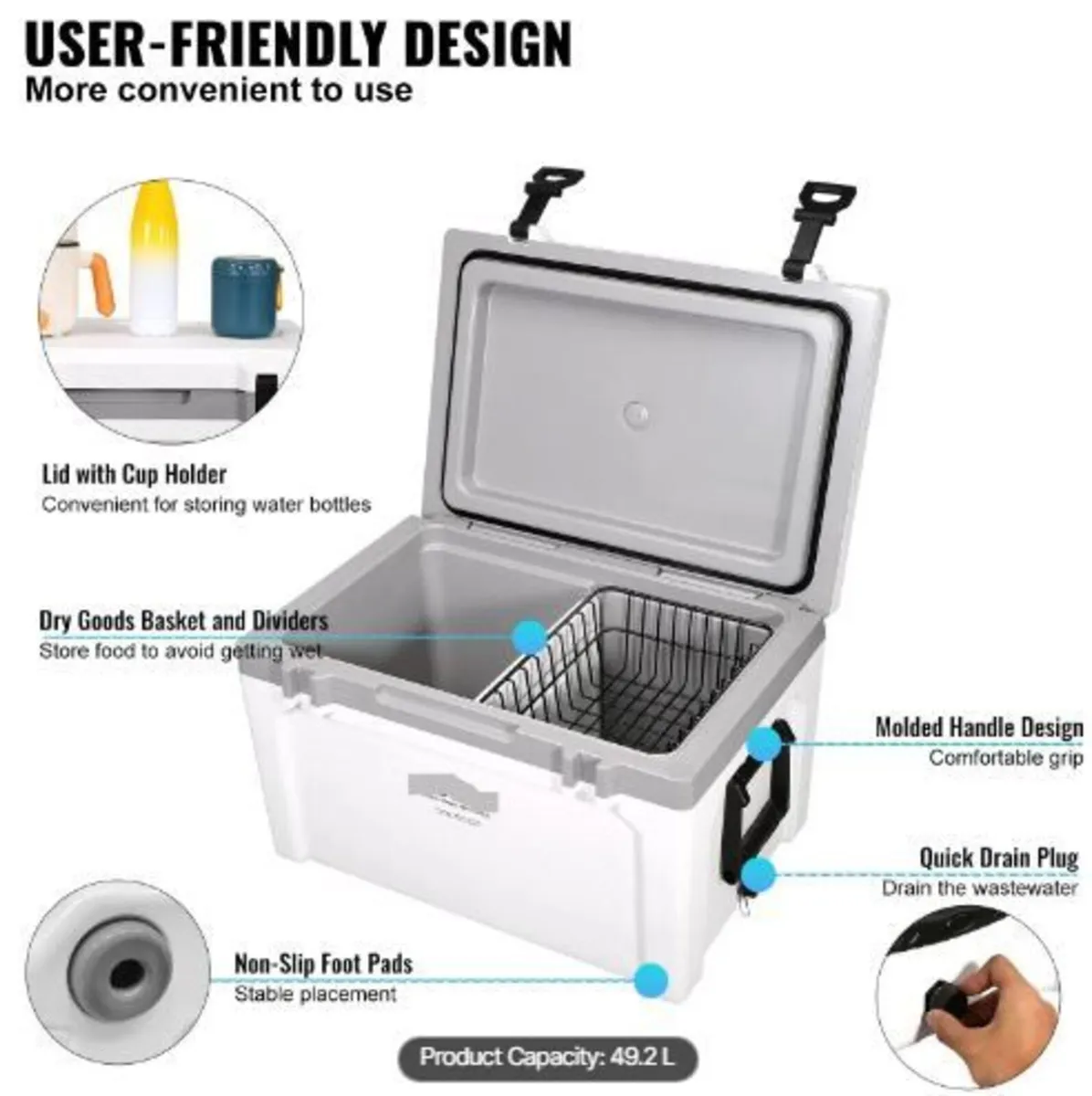 Insulated Portable Cooler, 52 qt, Holds 50 Cans - Image 3