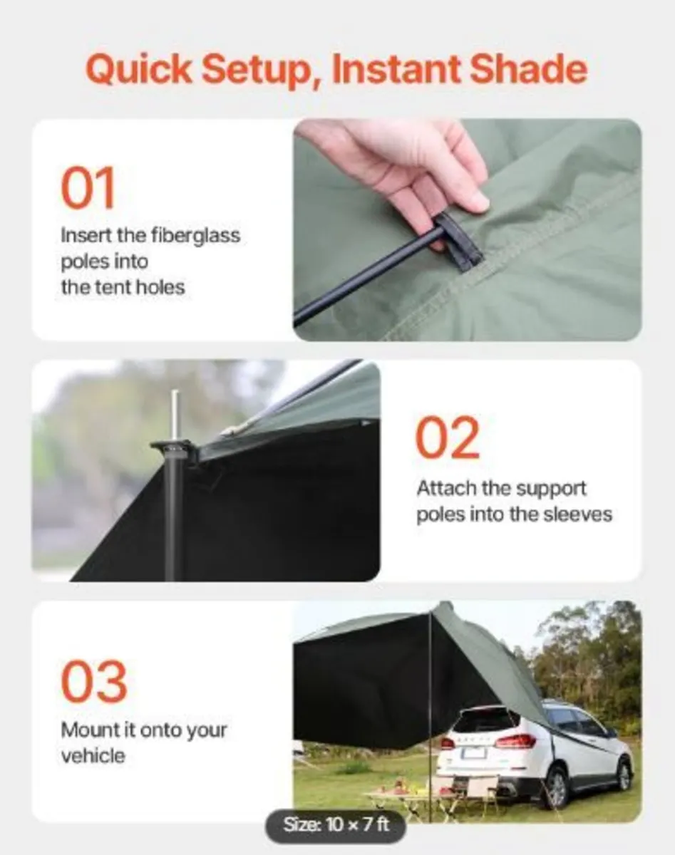 Vehicle Awning, Large 10' x 7' Shade Coverage Car - Image 2