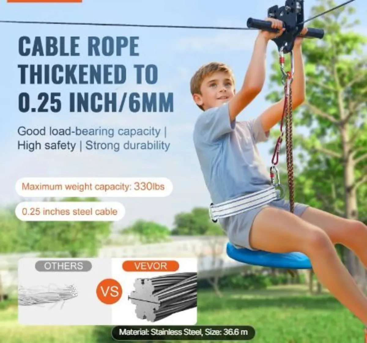 Zipline Kit for Kids and Adult, 36.6 m Zip Line - Image 2