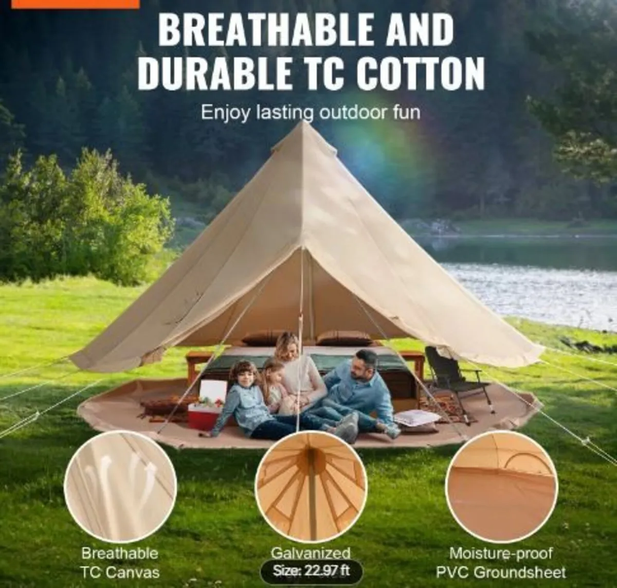 Canvas Bell Tent, 4 Seasons 7 m/22.97 ft Yurt - Image 2
