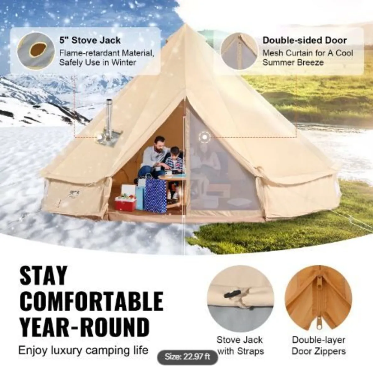 Canvas Bell Tent, 4 Seasons 7 m/22.97 ft Yurt - Image 4