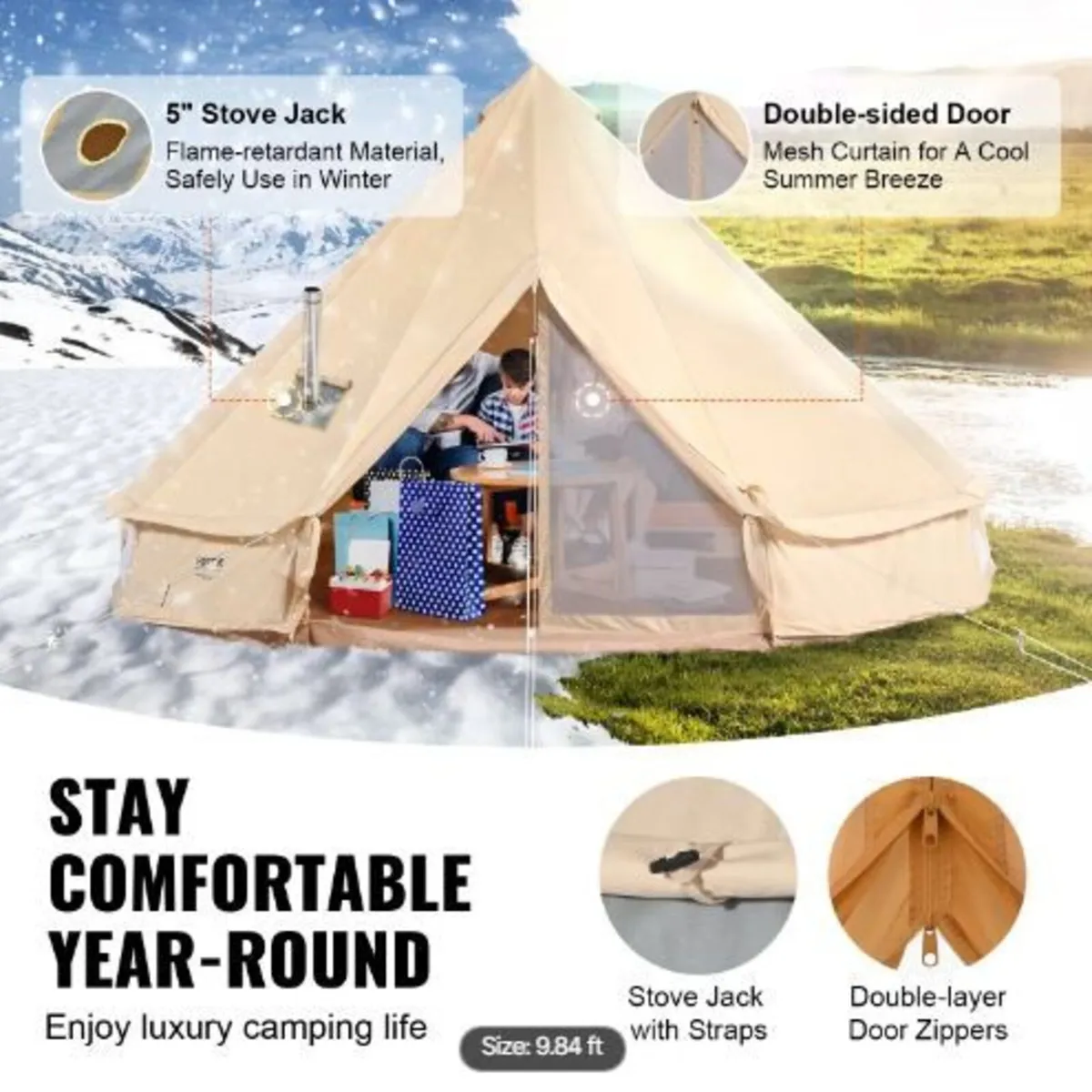 Canvas Bell Tent, 4 Seasons 3 m/9.8ft Yurt Tent - Image 2