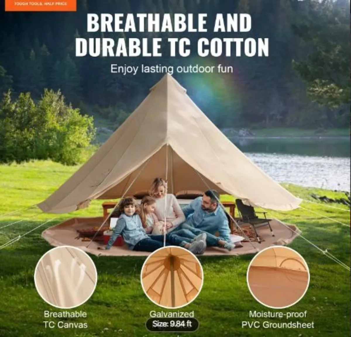 Canvas Bell Tent, 4 Seasons 3 m/9.8ft Yurt Tent - Image 4
