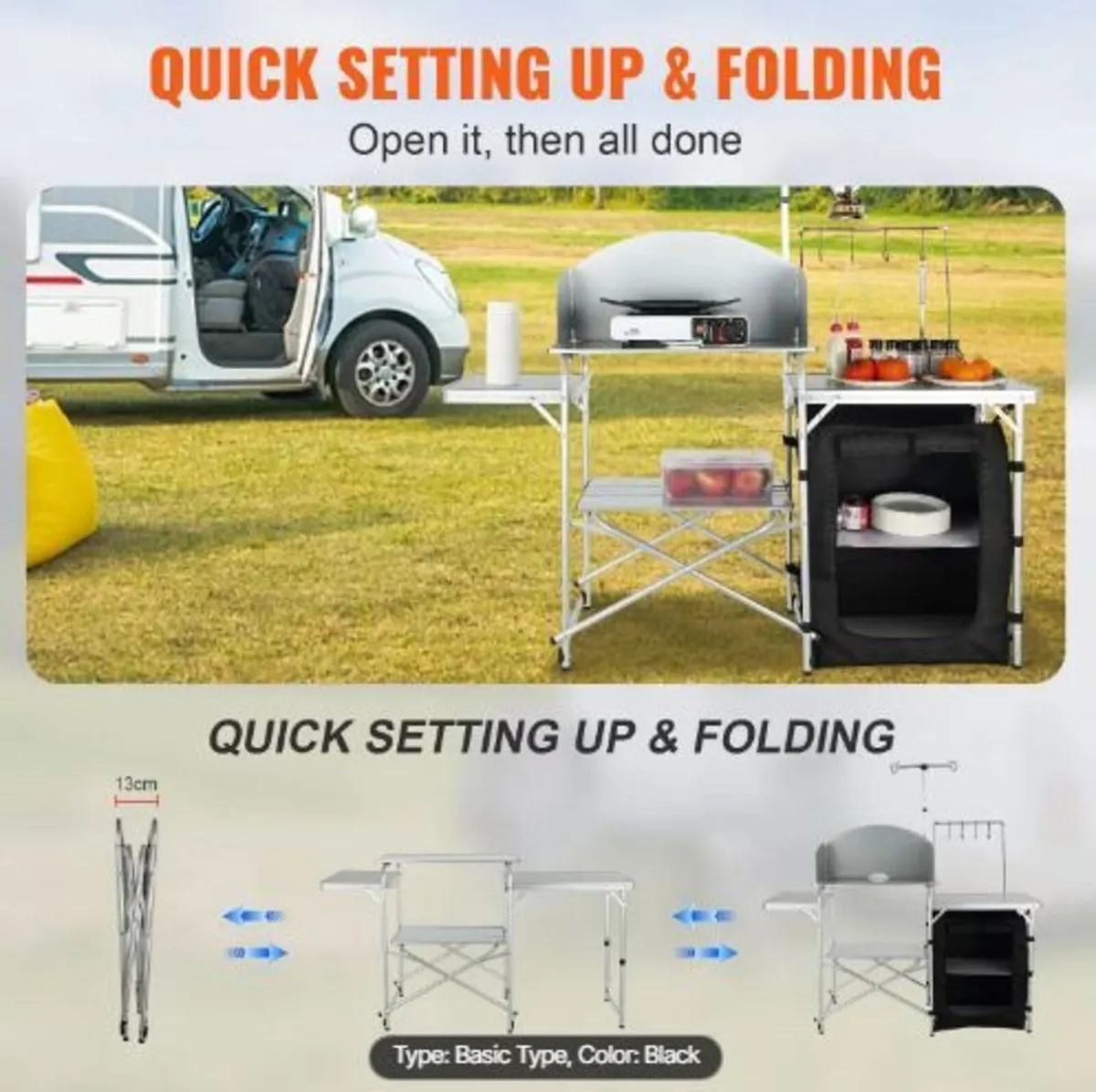 Camping Kitchen Table Folding Portable Cook - Image 2