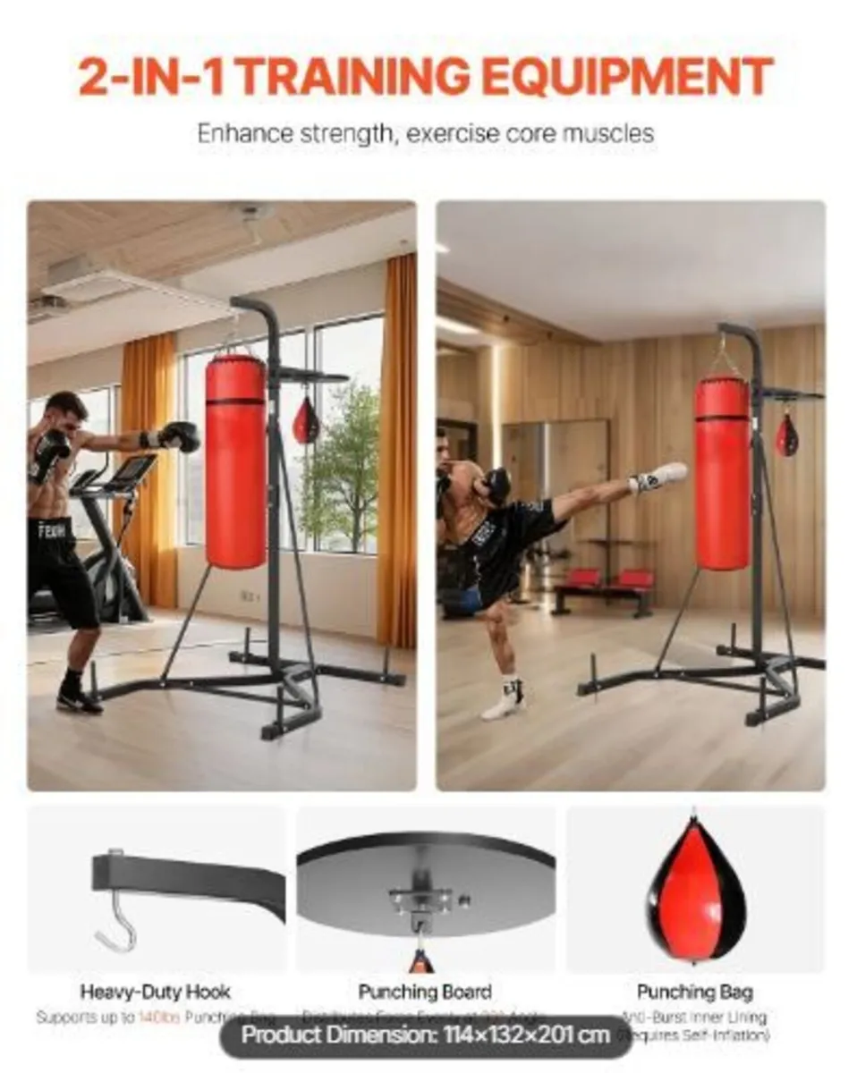 2 in 1 Punching Bag Stand, Steel Heavy Duty - Image 2