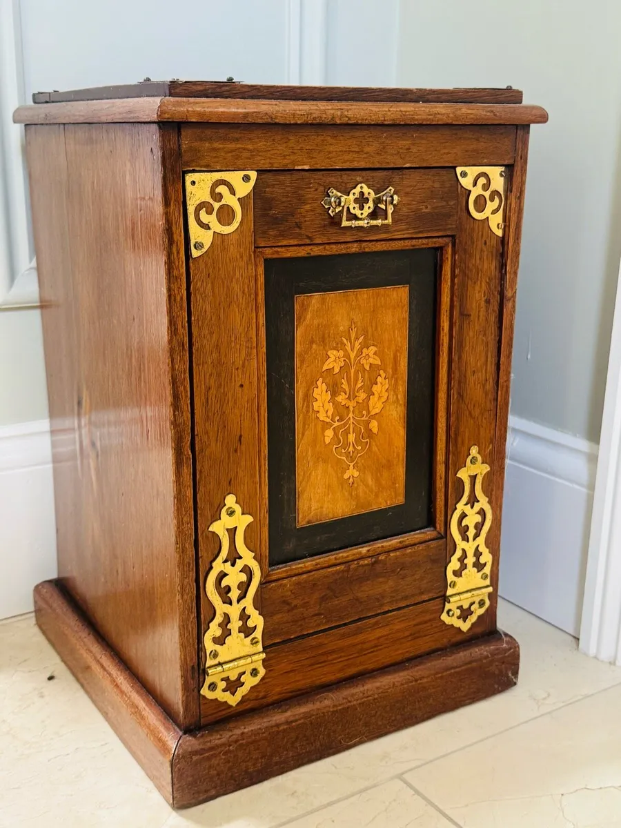 Antique Brass Inlaid Mahogany Purdonium - Image 1