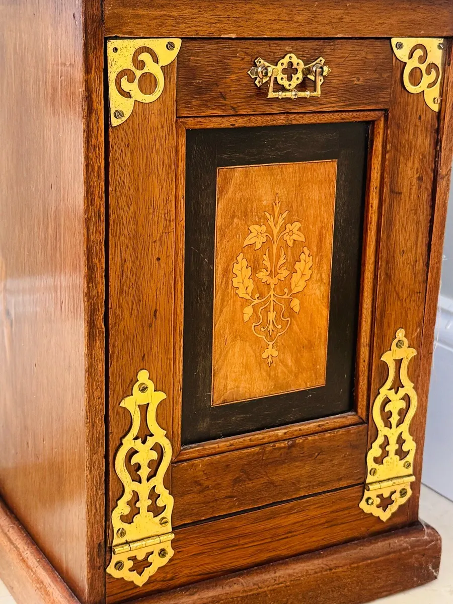 Antique Brass Inlaid Mahogany Purdonium - Image 2