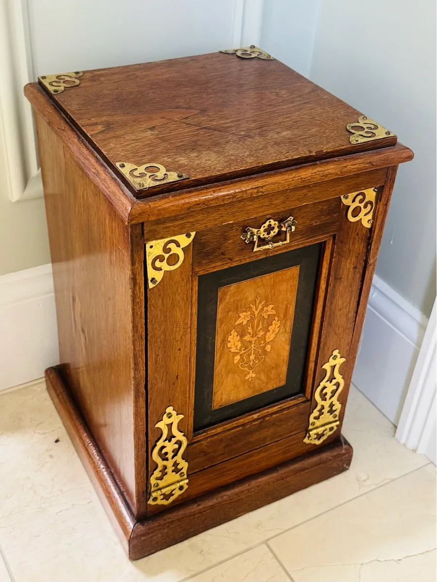 Antique Brass Inlaid Mahogany Purdonium - Image 3