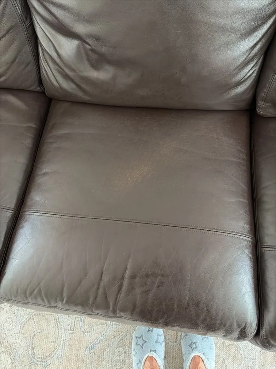 2 Italian Brown leather sofas and footstools - Image 2
