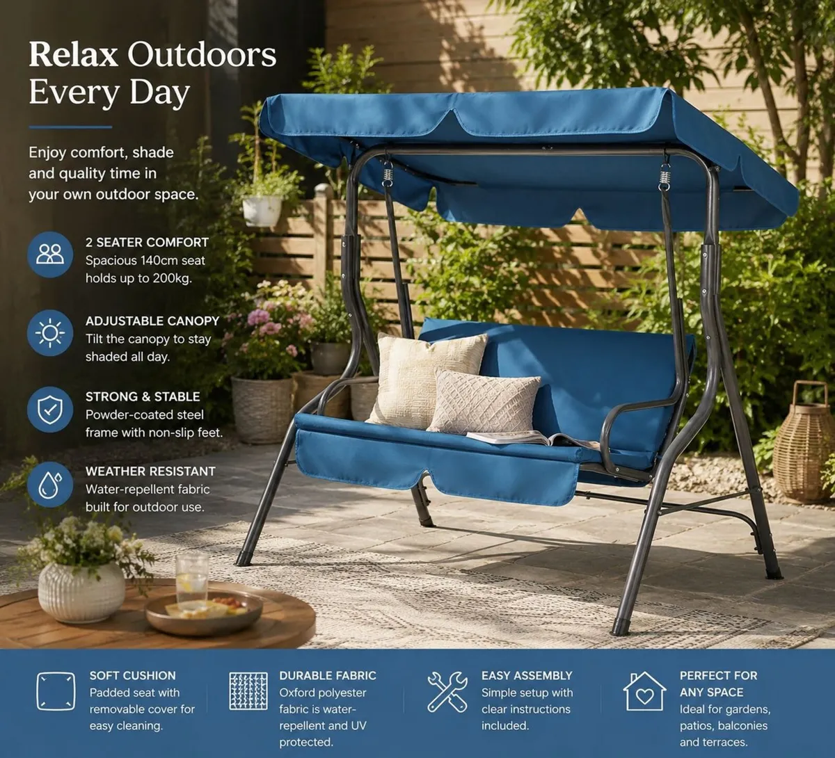 Hollywood Swing 2 Seater Weatherproof 200 kg - Image 3