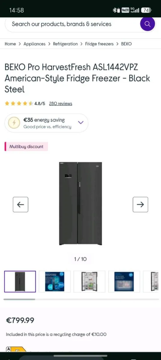 Beko Pro HarvestFresh American Style Fridge Freeze - Image 1