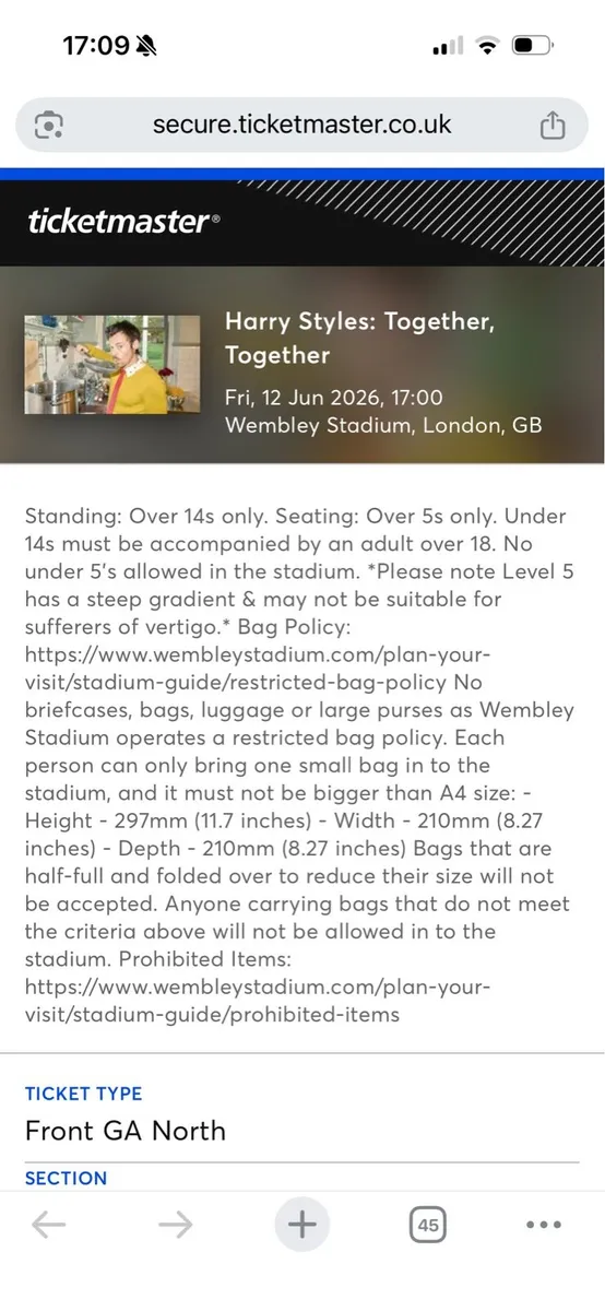 Harry Styles ticket Wembley - Image 3