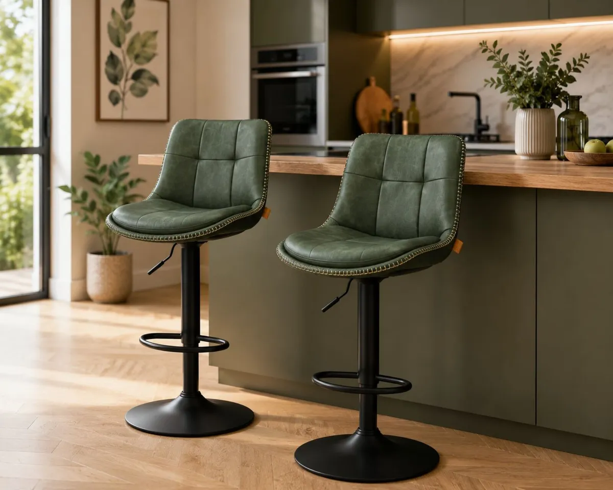 Set of 2 Adjustable Swivel Bar Stools Faux Leather - Image 1