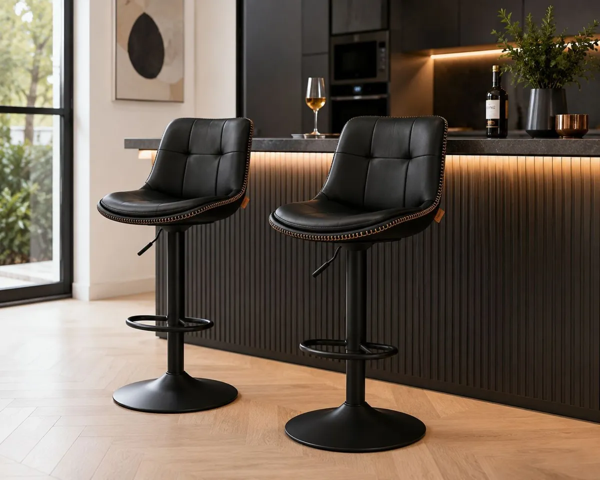 Set of 2 Adjustable Swivel Bar Stools Faux Leather - Image 3