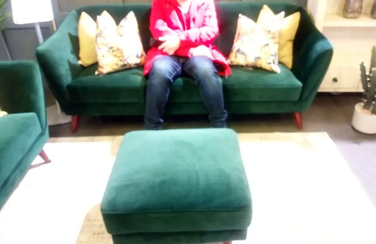 Bottle green velvet 3 seater sofa - Image 2