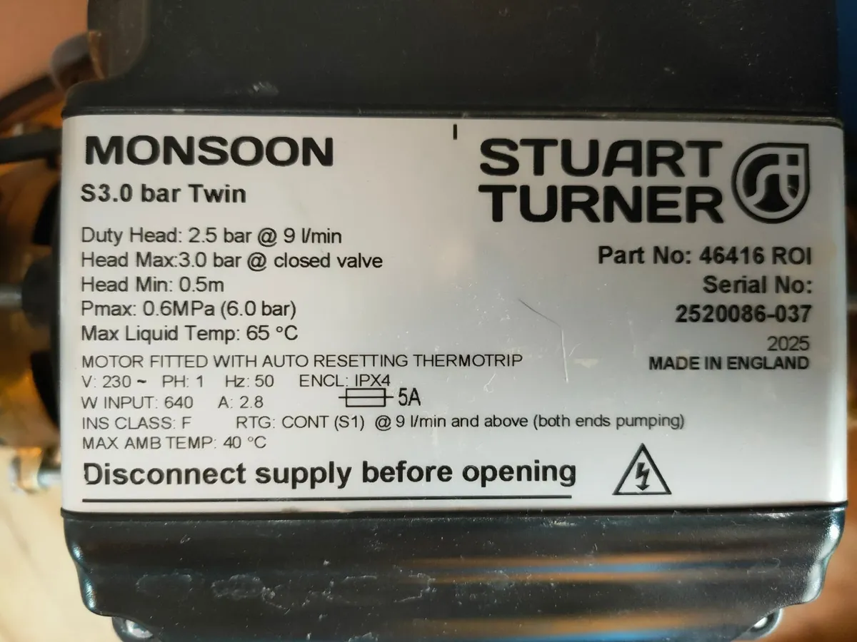 Stuart Turner Monsoon 3.0 Bar Twin Pump (As New ) - Image 1