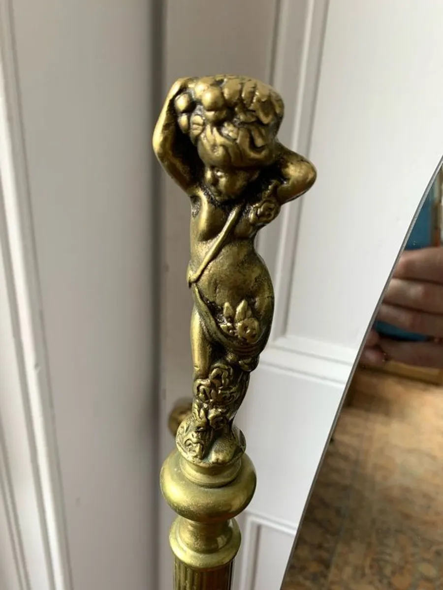 Brass Cheval Mirror with Cherub Finials. - Image 2