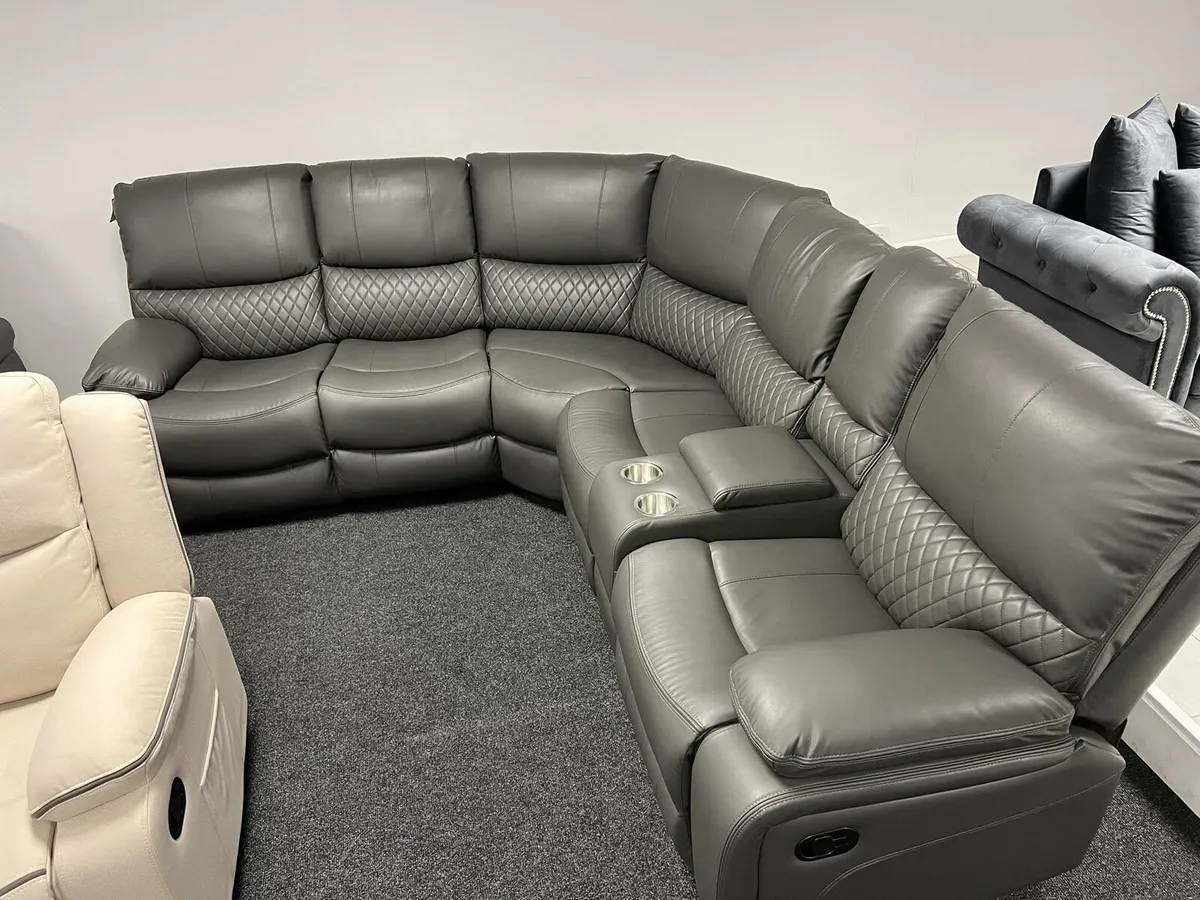 Rita Corner Leather Recliner Sofa - Cupholders - Image 2