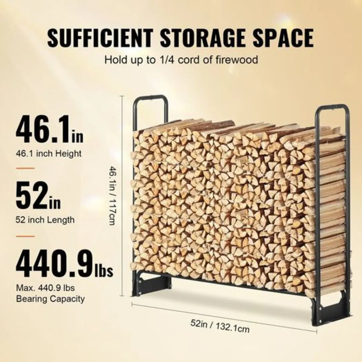 4.3FT Outdoor Firewood Rack with Cover, 52x14.2x46 - Image 2