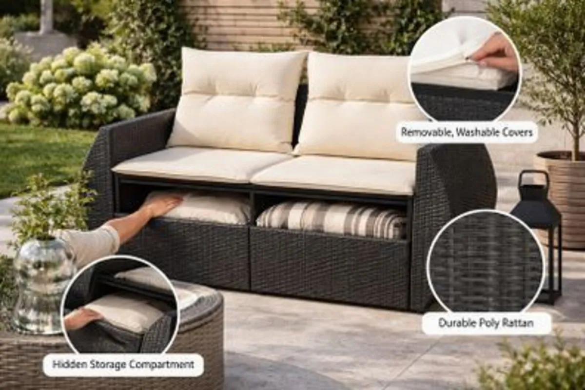Garden 2 Seater Sofa with storage - Image 1