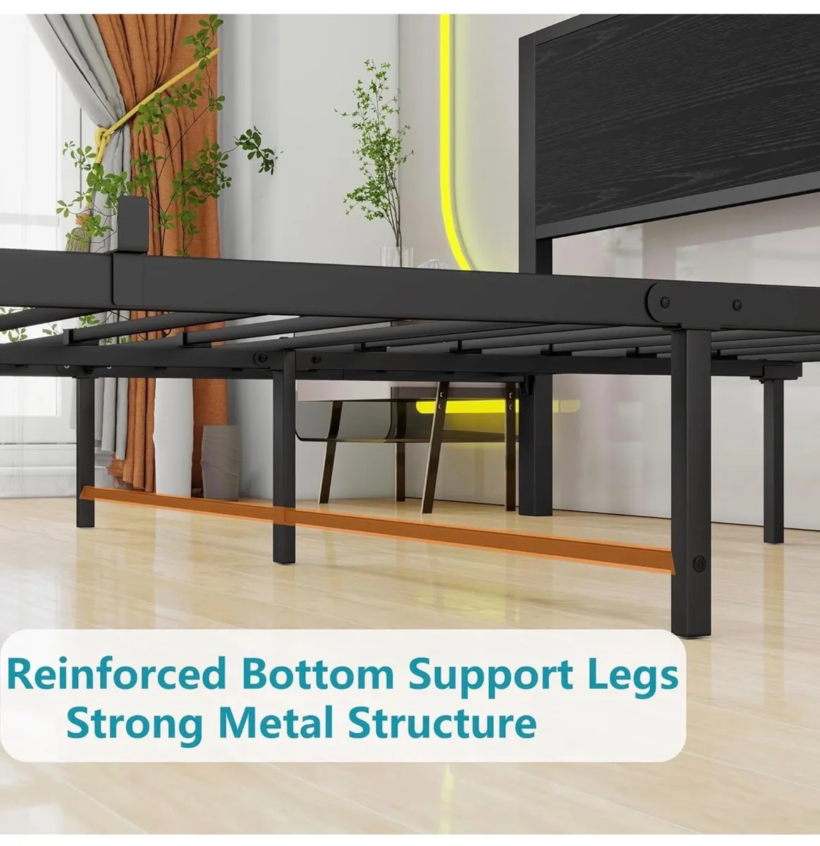 Single Bed Frame with Wood Storage Headboard, Meta - Image 3