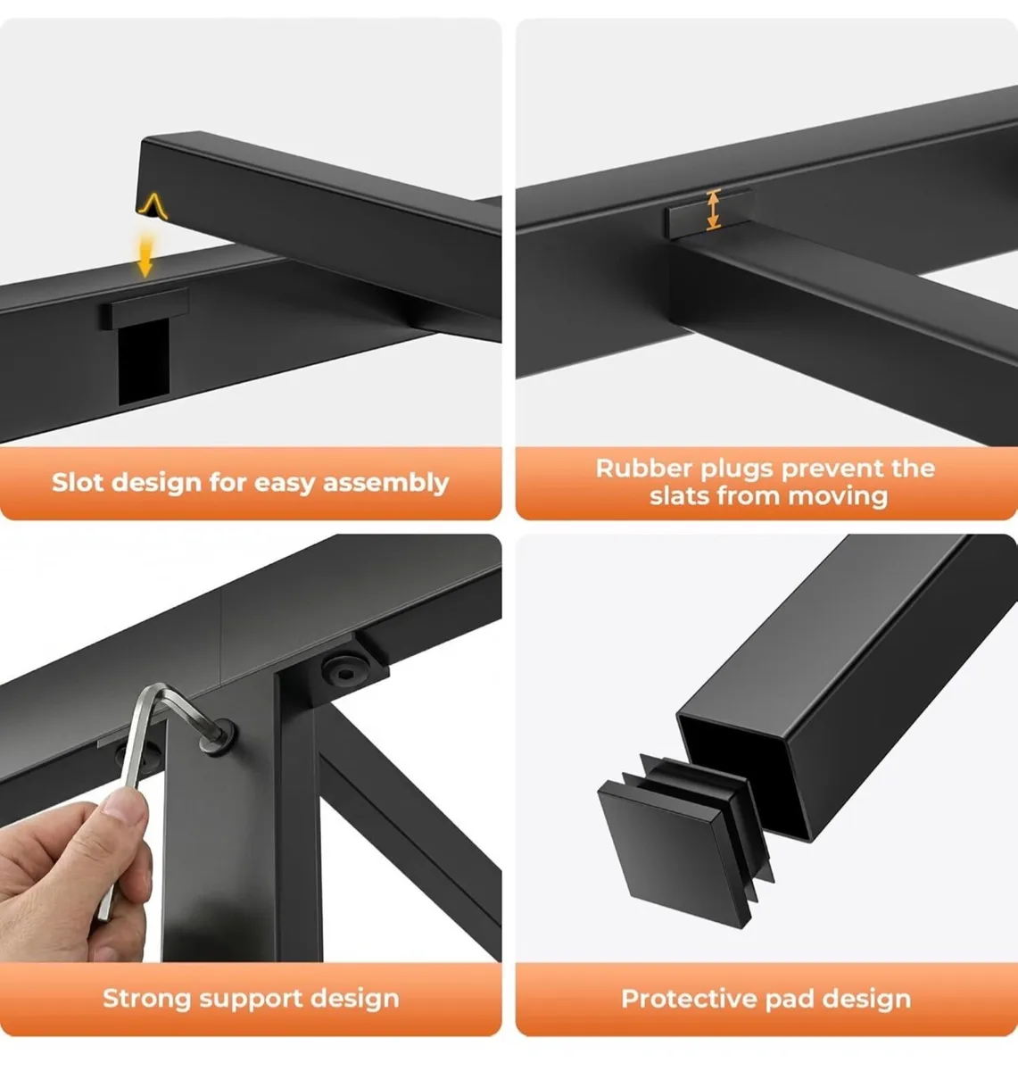 Single Bed Frame with Wooden Headboard and Footboa - Image 3