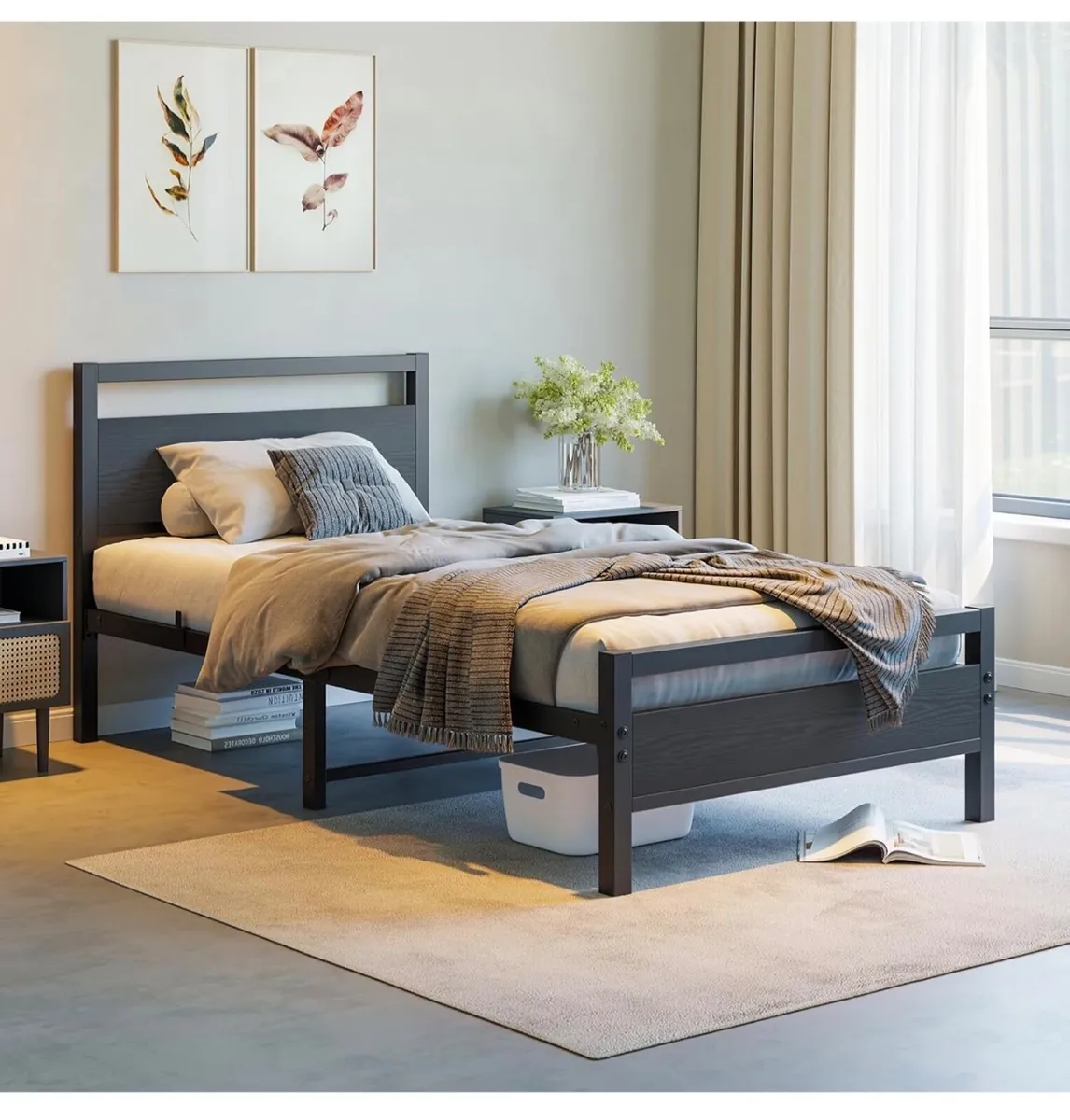 3ft Single Bed Frames Solid Bedstead Base with Woo - Image 1