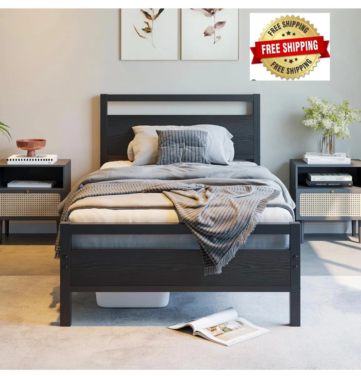 3ft Single Bed Frames Solid Bedstead Base with Woo - Image 1