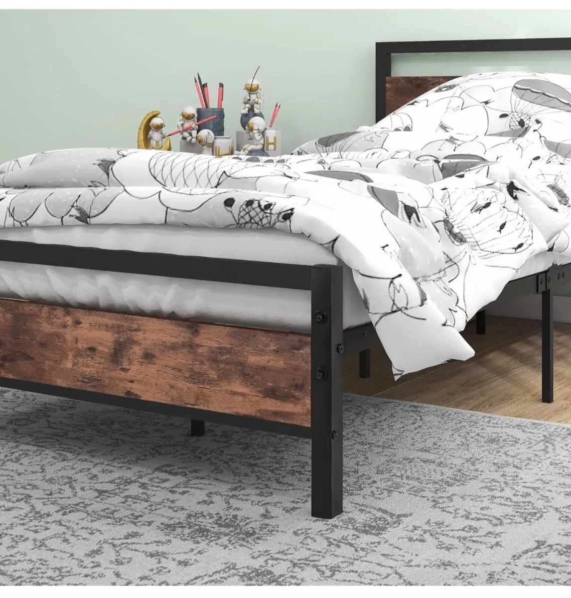 3ft Single Bed Frame with Wood Headboard,Heavy Dut - Image 4