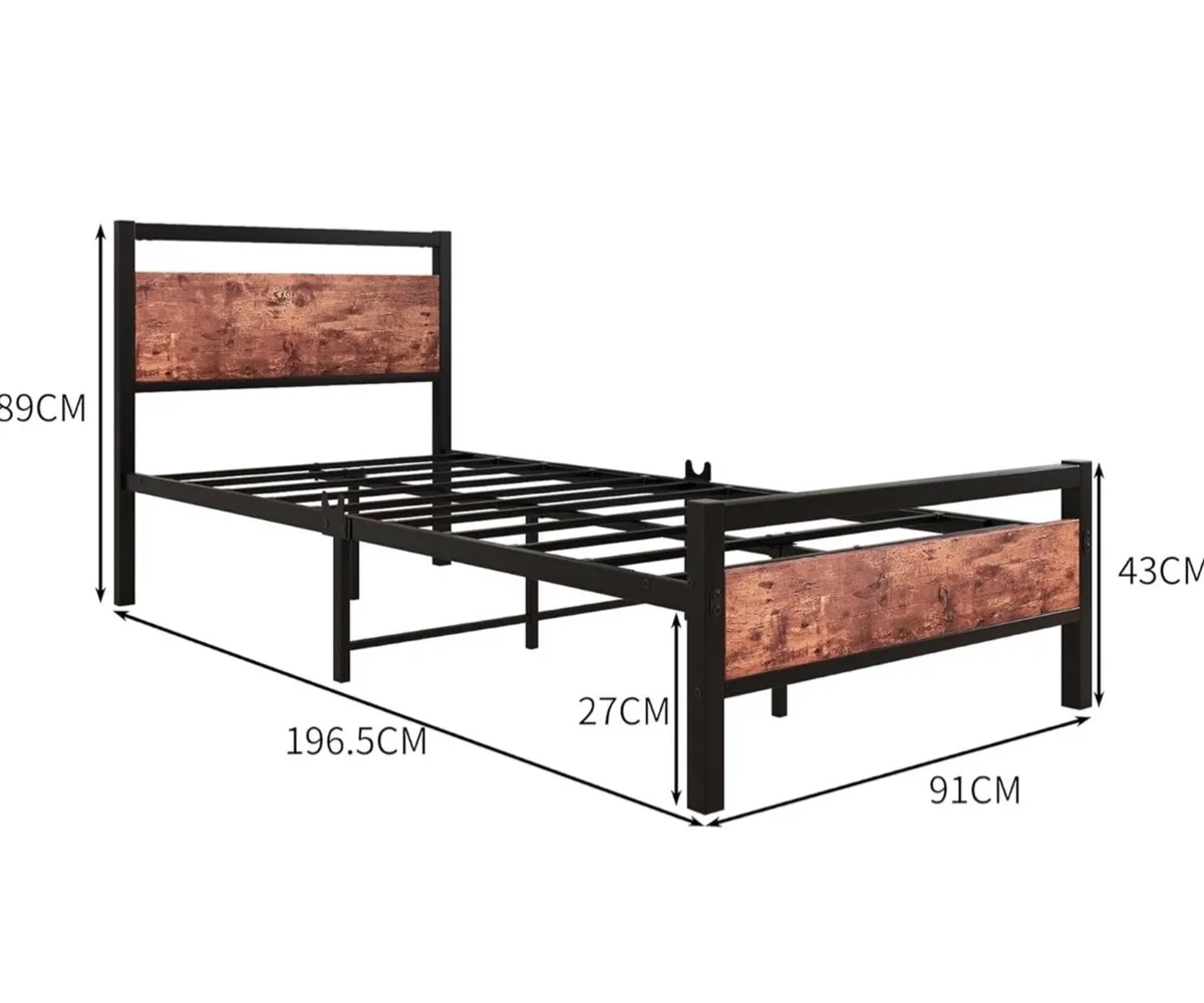3ft Single Bed Frame with Wood Headboard,Heavy Dut - Image 2