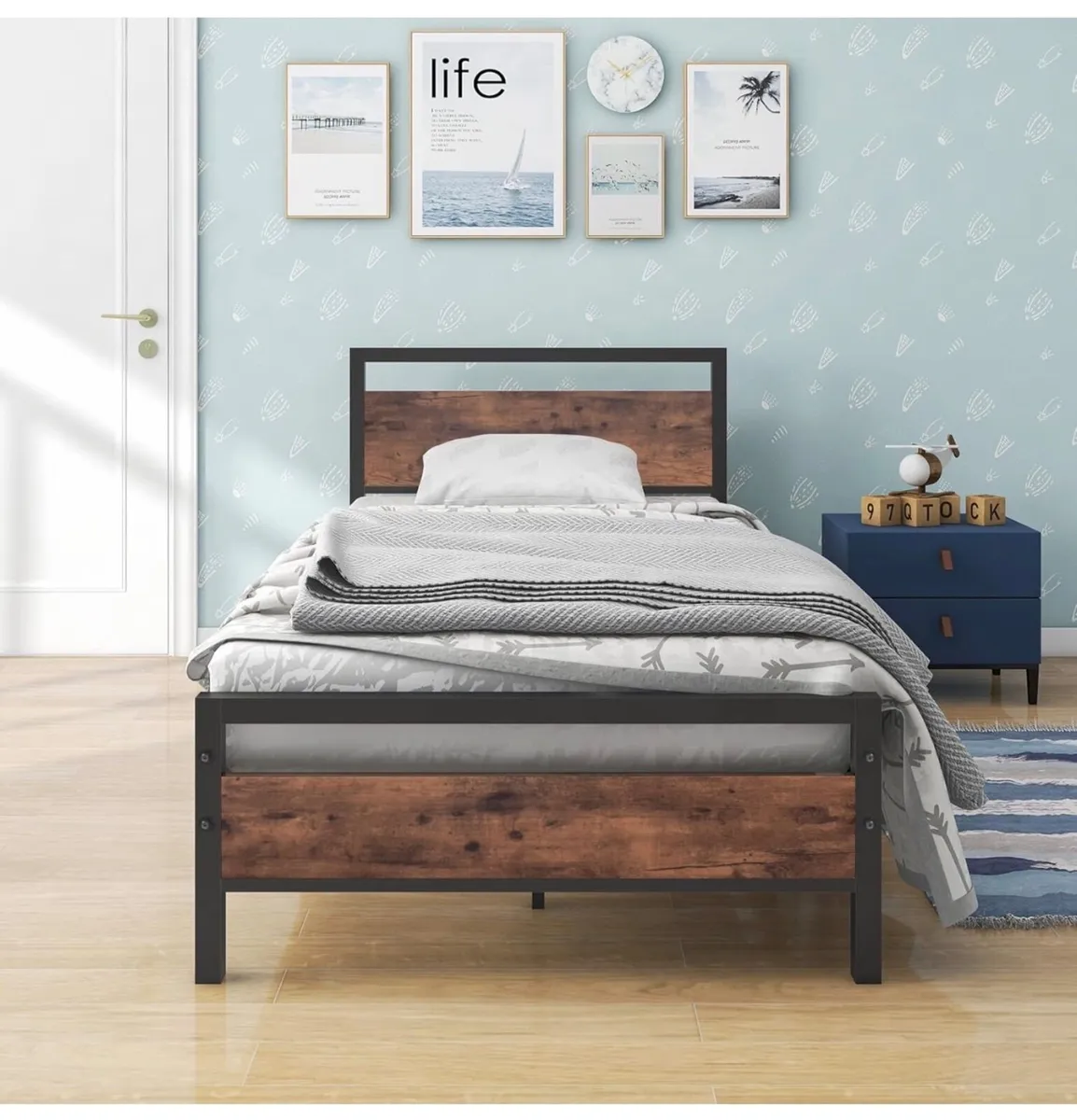 3ft Single Bed Frame with Wood Headboard,Heavy Dut - Image 3