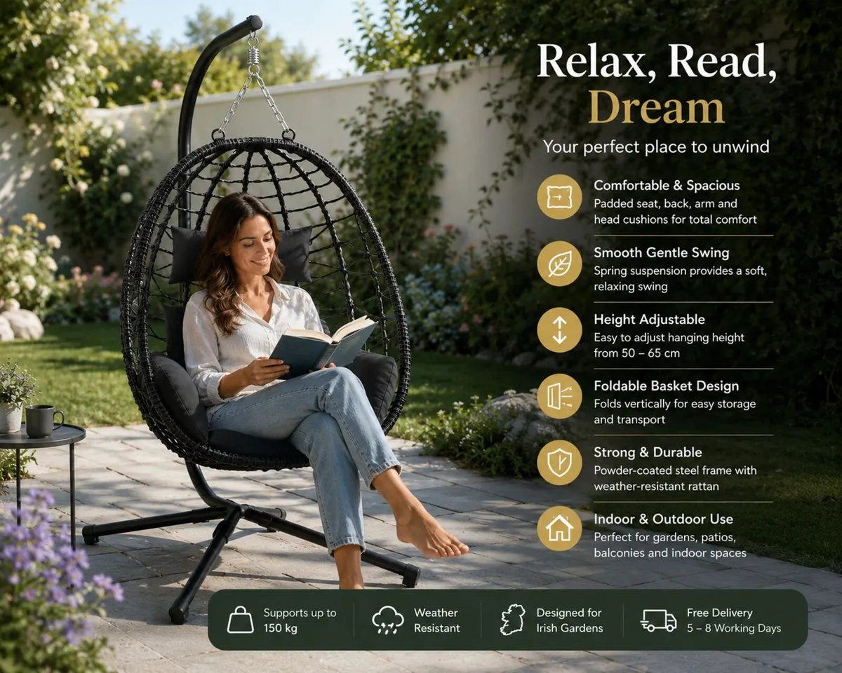 Hanging Egg Chair with Stand Foldable Poly Rattan - Image 1