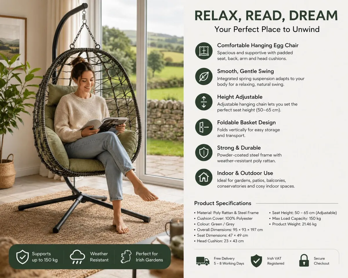 Hanging Egg Chair with Stand Foldable Poly Rattan - Image 4