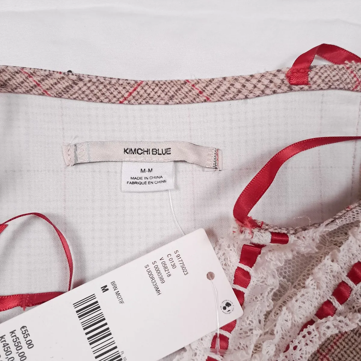 Urban Outfitters Beige Plaid Lace Mini Dress M - Image 3