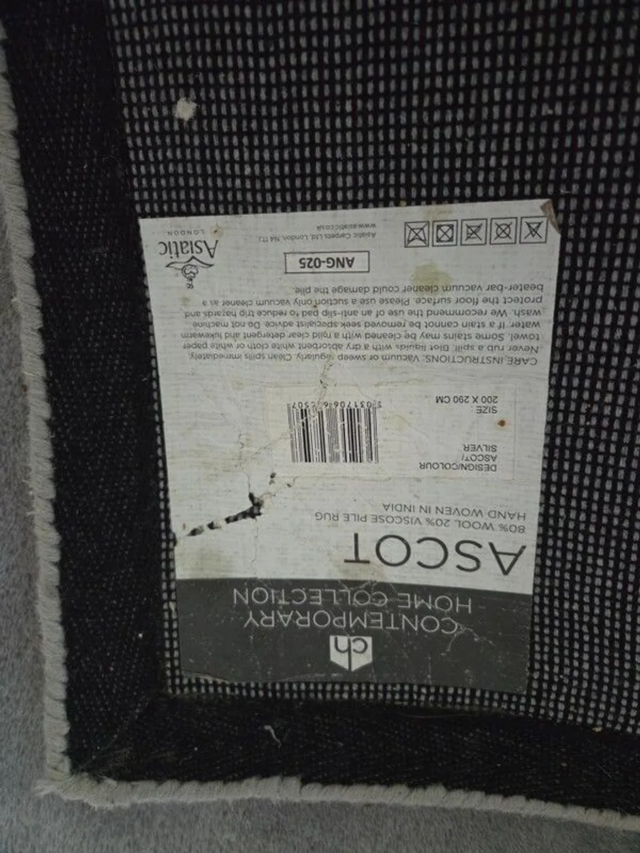 Large Asiatic Ascot Luxury Wool Rug Silver Grey - Image 3
