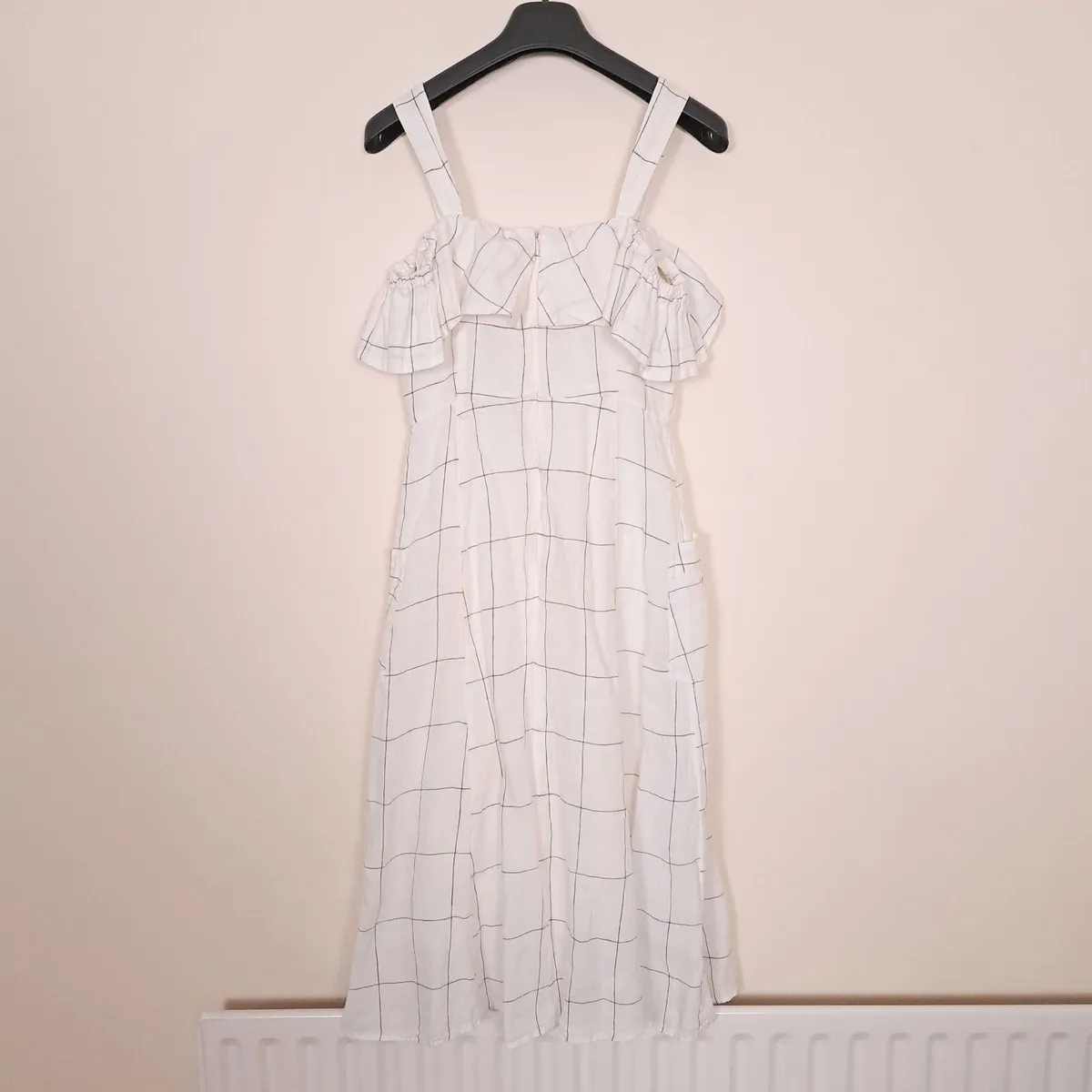 Mango White Black Grid Cold Shoulder Midi Dress XS - Image 2