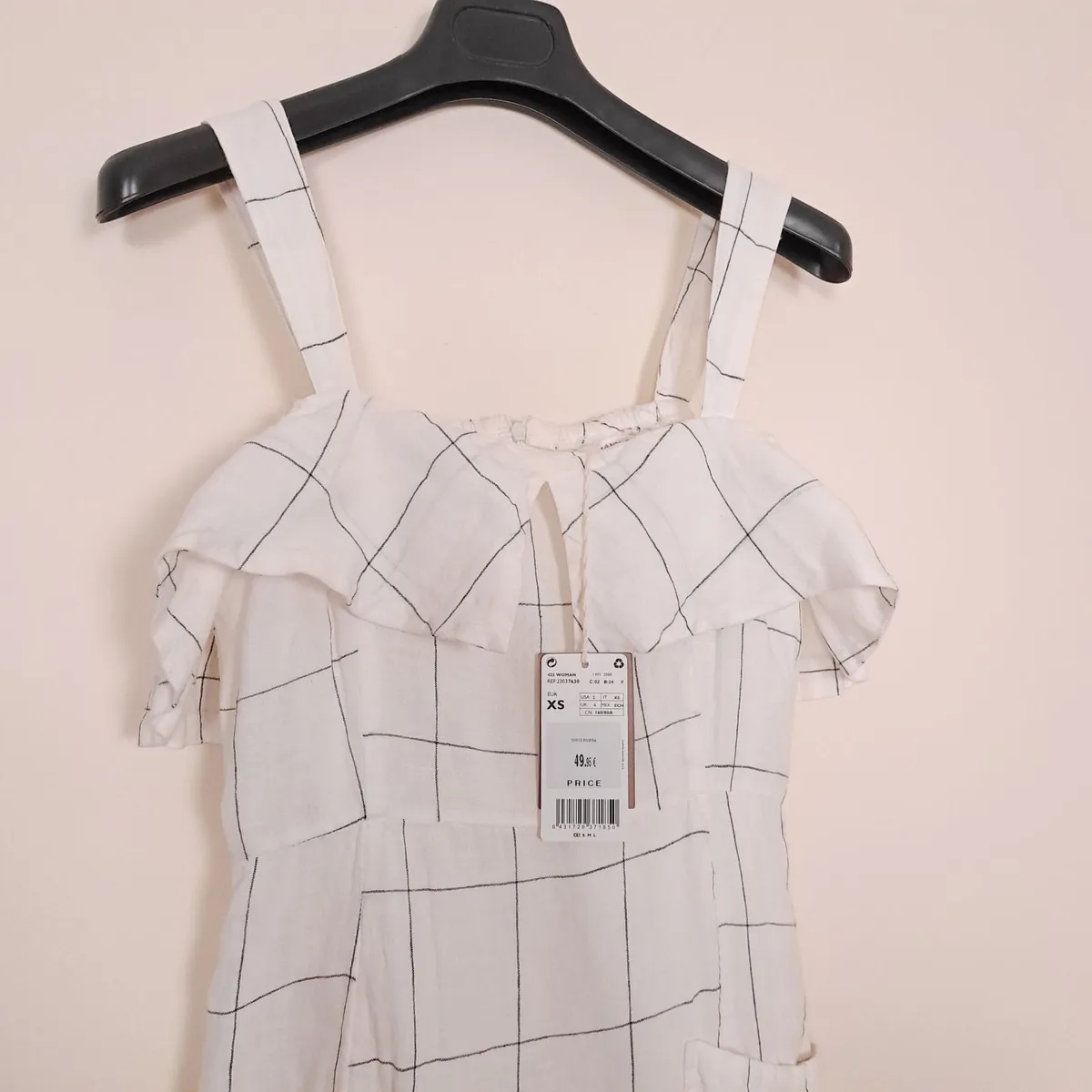 Mango White Black Grid Cold Shoulder Midi Dress XS - Image 3