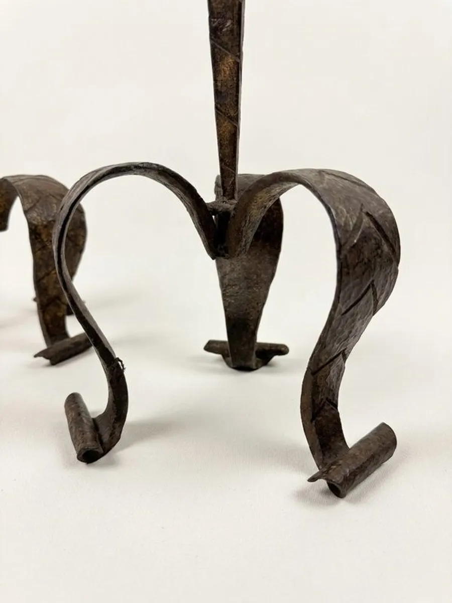 Rare Antique Brutalist Gothic Wrought Iron Candlesticks - Image 2