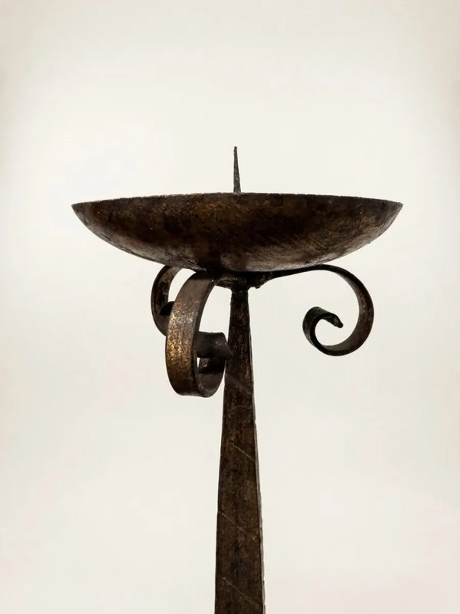 Rare Antique Brutalist Gothic Wrought Iron Candlesticks - Image 3