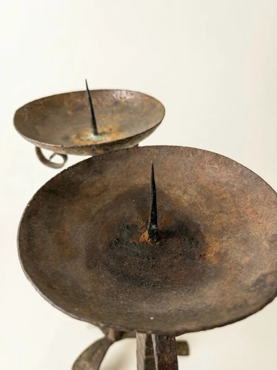 Rare Antique Brutalist Gothic Wrought Iron Candlesticks - Image 4