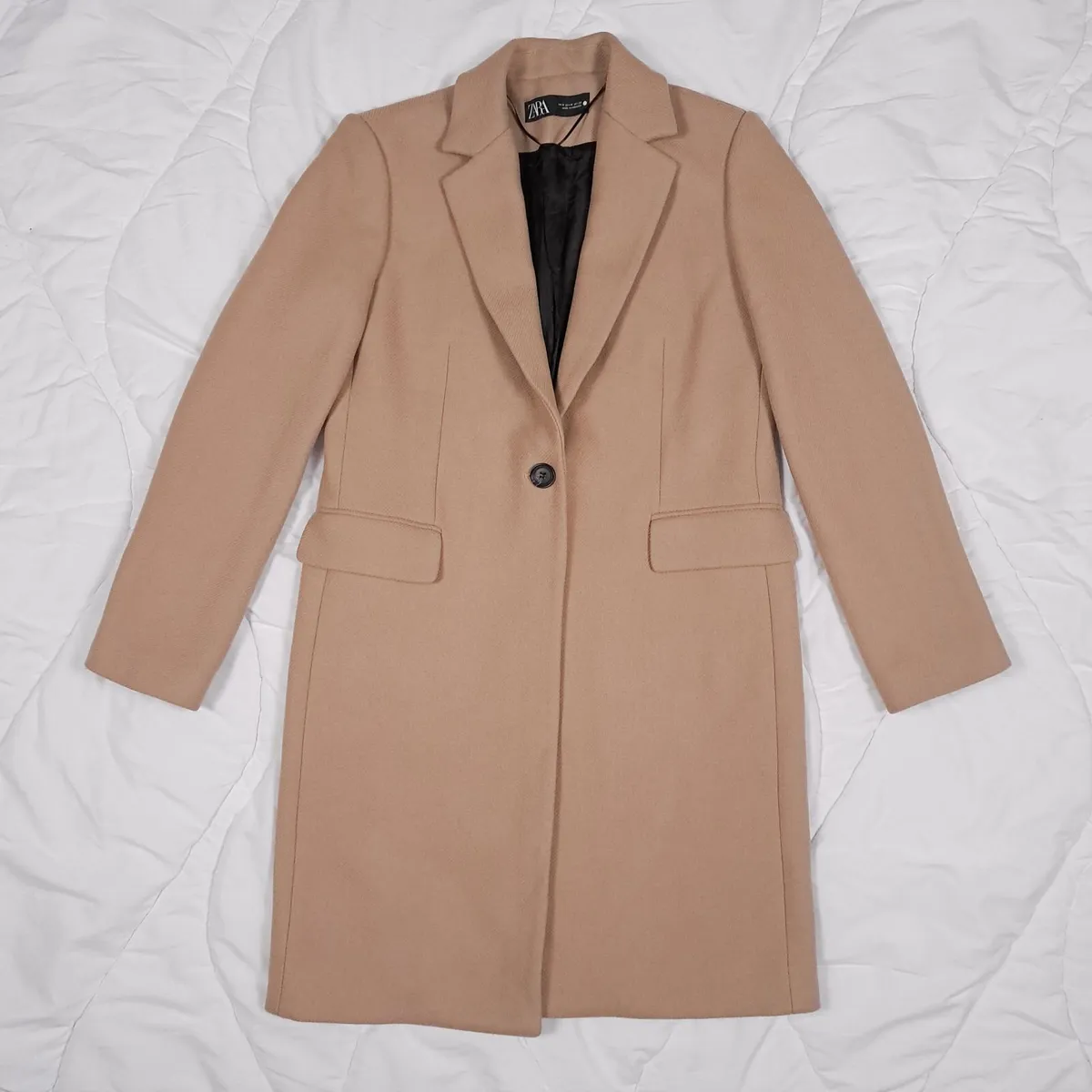 Zara Camel Tan Beige Longline Coat Size M - Image 4