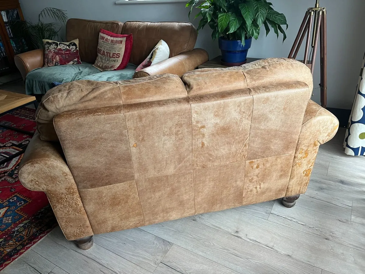 2 seater tan  leather sofa - Image 3