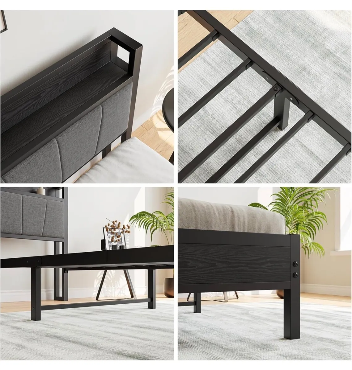 3ft Single Bed Frame with Storage Headboard,Heavy - Image 3