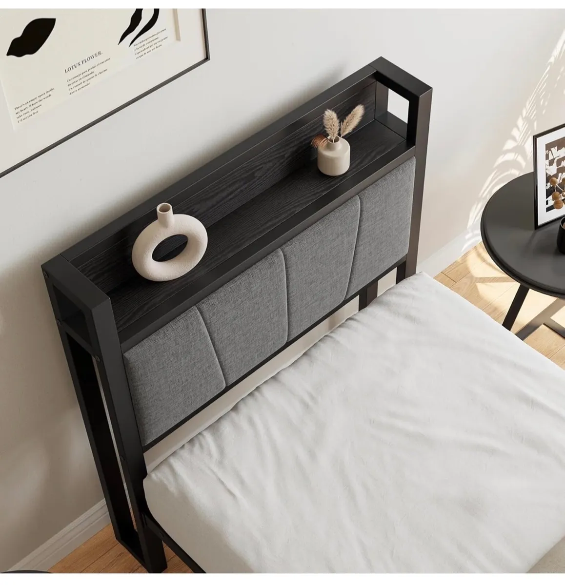 3ft Single Bed Frame with Storage Headboard,Heavy - Image 4
