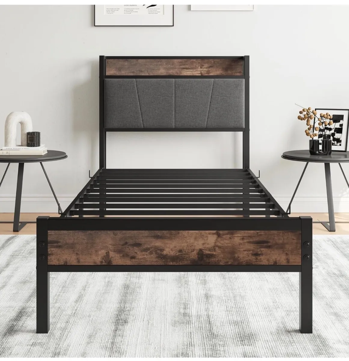 3ft Single Bed Frame with Storage Headboard,Heavy - Image 4