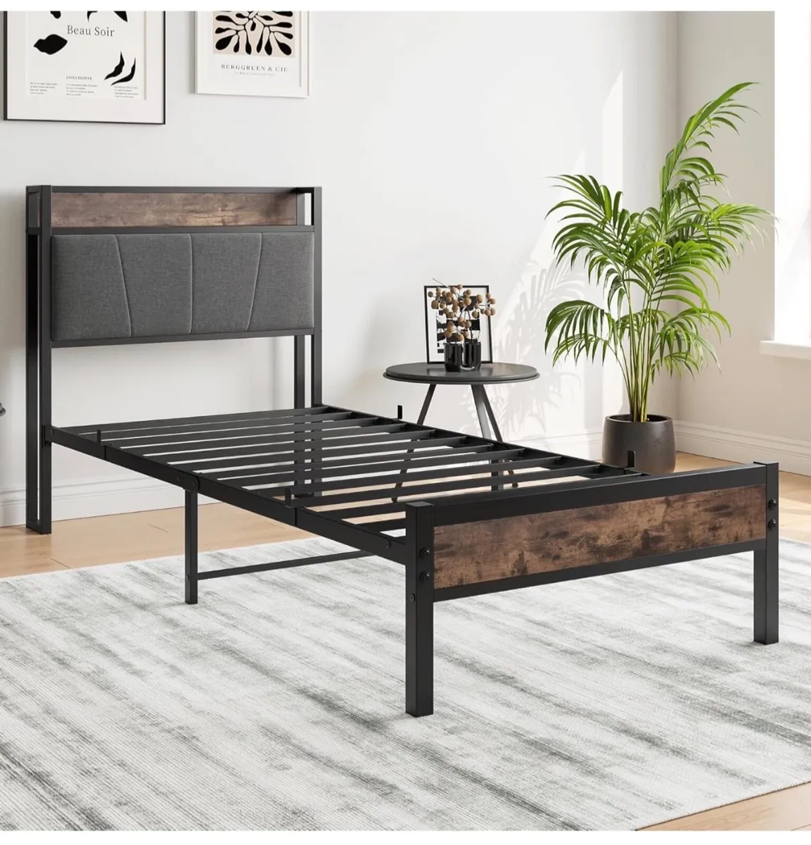 3ft Single Bed Frame with Storage Headboard,Heavy - Image 2