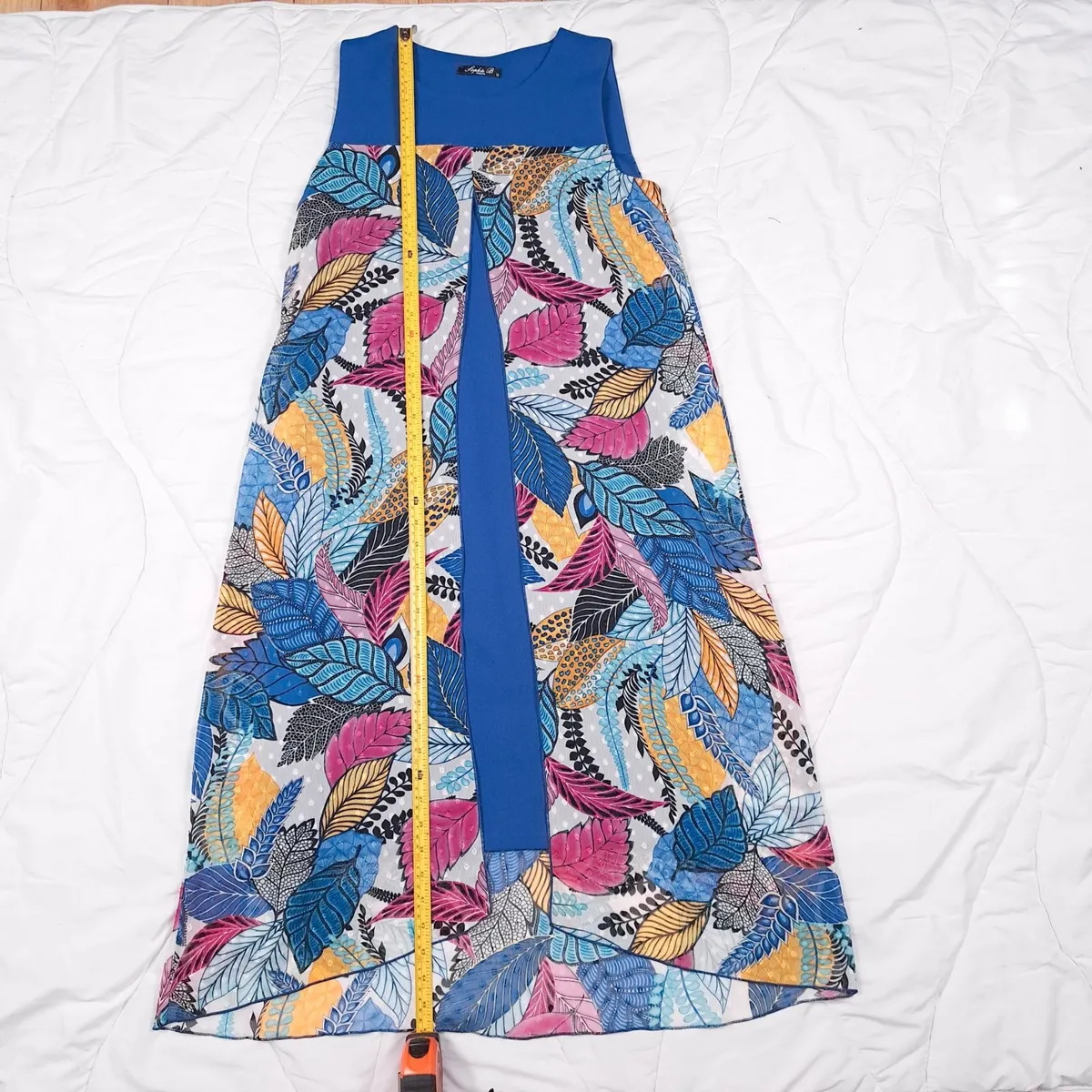 Sophie B Blue Multicolor Leaf Tunic Dress 12UK - Image 2