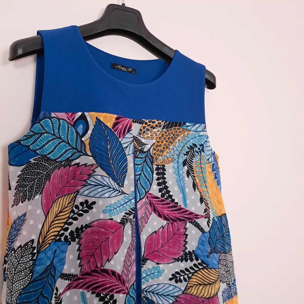 Sophie B Blue Multicolor Leaf Tunic Dress 12UK - Image 3