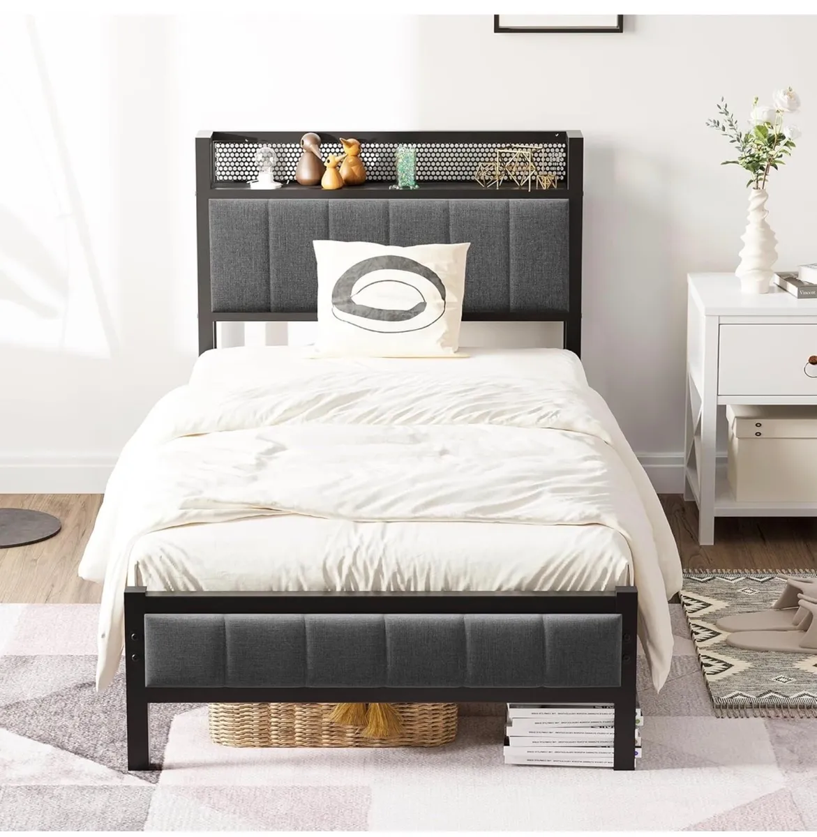 3ft Single Bed Frame With Storage Headboard, Uphol - Image 2
