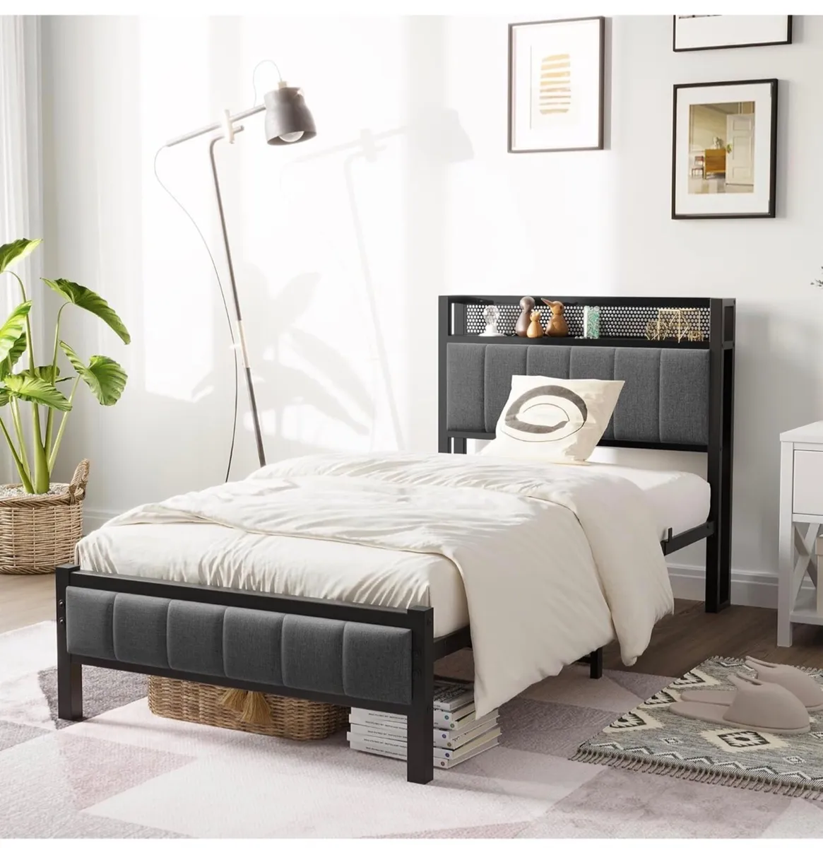 3ft Single Bed Frame With Storage Headboard, Uphol - Image 1
